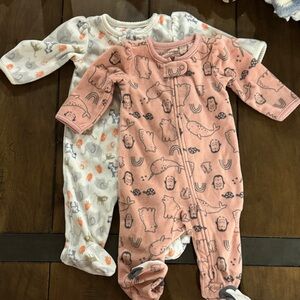 Carters Fleece Pink and White Footie Pajamas - 0-3Mo. Like New